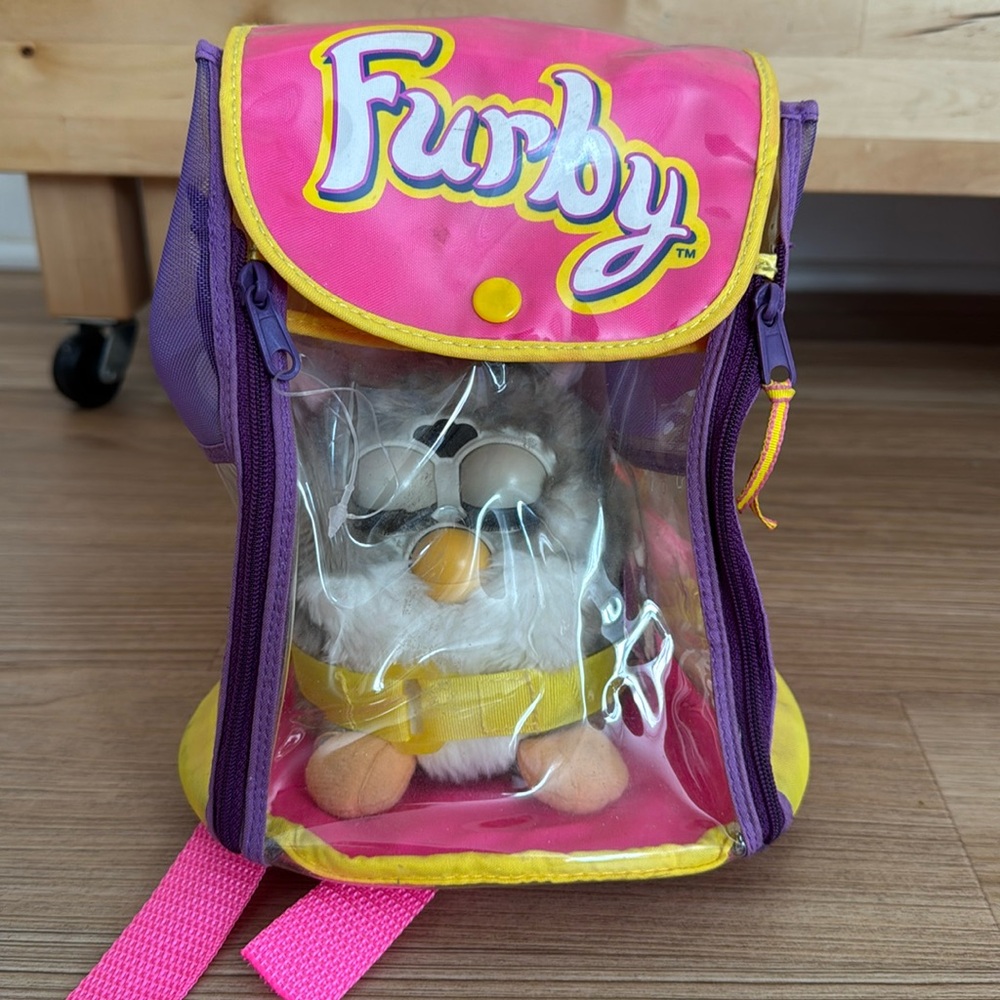 1998 Furby Toy with Pink and Yellow coordinated backpack